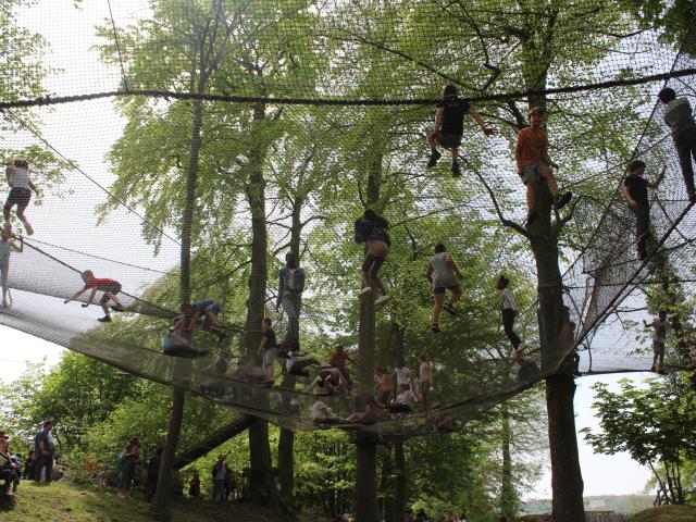 Nets in the trees at the medieval Château of Château-Thierry